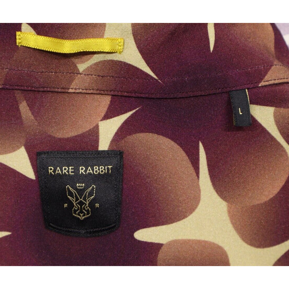 Rare Rabbit Men's Parry Short Sleeve Button Front Printed Shirt Brown Sz L - Picture 6 of 10